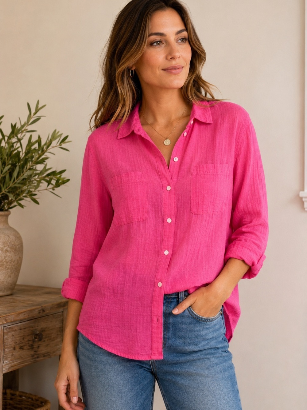 GAP Pink 100% Cotton Gauze Oversized Button Front Shirt Women’s Small